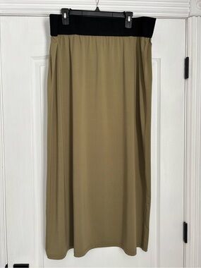 The Main Street Exchange Olive Maxi Skirt with Black Stretch Waistband